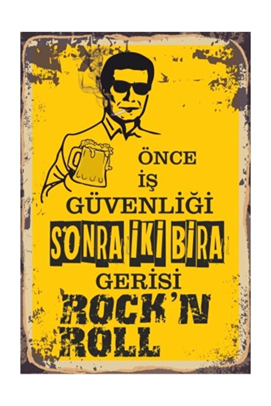 Önce Iş Güvenliği Sonra Iki Bira Retro Vintage Ahşap Poster