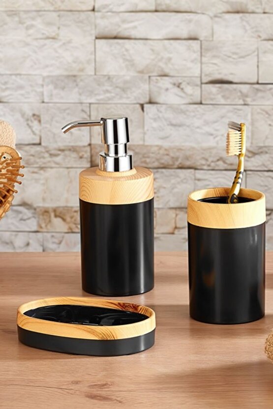Bambu Görünümlü Limpia 3lü Banyo Seti Plastik