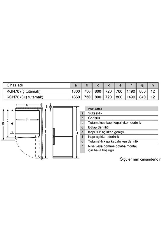 KG76NVIE0N iQ300 Alttan Donduruculu Buzdolabı 186 x 75 cm Kolay temizlenebilir Inox