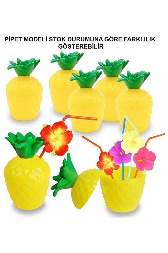 Ananas Hawaii Luau Aloha Pipetli İçecek Kabı Bardak 10x13 cm 1 Adet