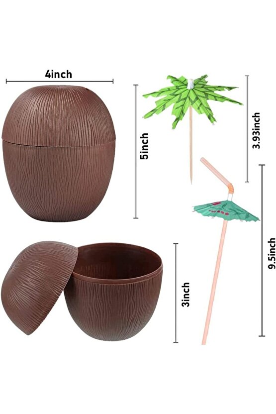 Hindistan Cevizi Hawaii Luau Aloha Pipetli İçecek Kabı Bardak 10