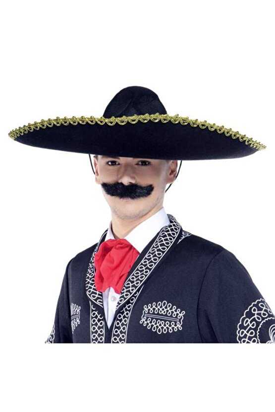 Sombrero Meksika Şapkası Mariachi Altın Şeritli Yetişkin Boy