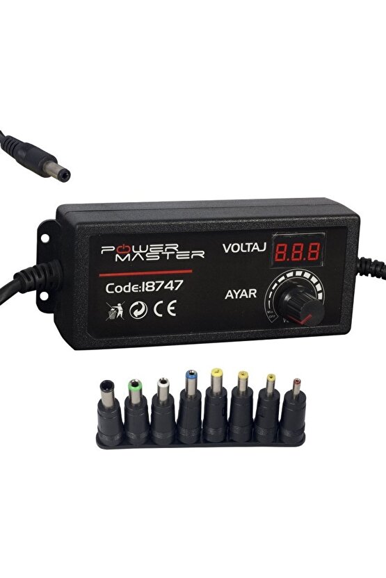 Pm-18747 3 Volt - 24 Volt 2 Amper Çok Uçlu Dıgıtal Ekranlı Ayarlı Kademeli Adaptör