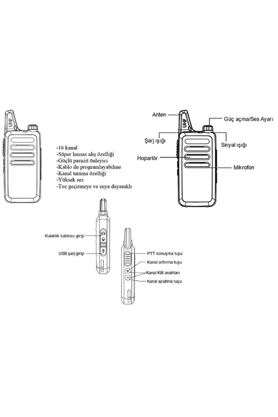 R5 Pmr Lisansız El Telsizi 1 Adet Tam Takım Set