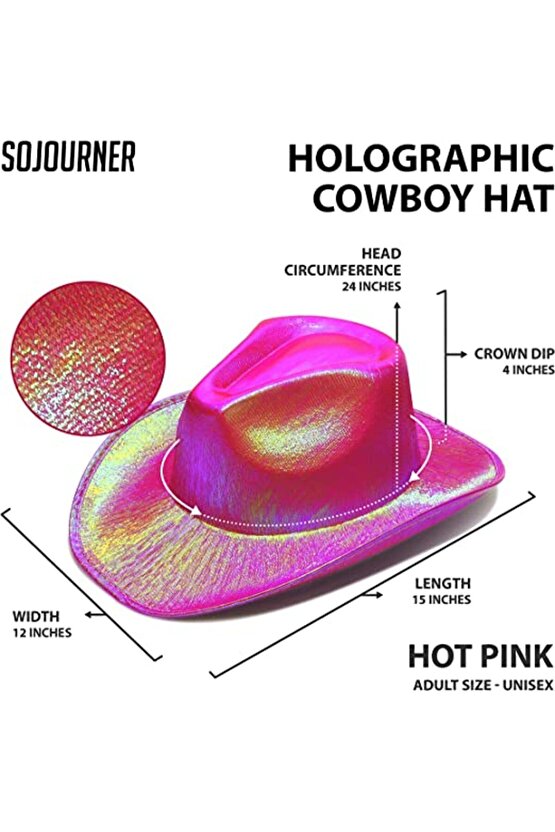 Samur Parti Parti Aksesuar & Kostüm Neon Hologramlı Kovboy Model Parti Şapkası Fuşya Yetişkin 39x36x