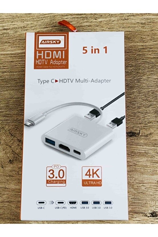 Type-c 5in1 Usb C 3.0 Multi Çevirici Adaptör Çoklayıcı Çoğaltıcı Macbook Air Pro M1 Uyumlu Beyaz