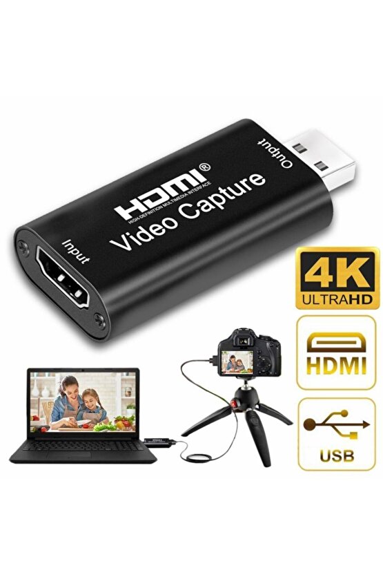 Video Capture Usb 2.0 To Hdmi Çevirici Dönüştürücü Siyah Metal Kasa Adaptör