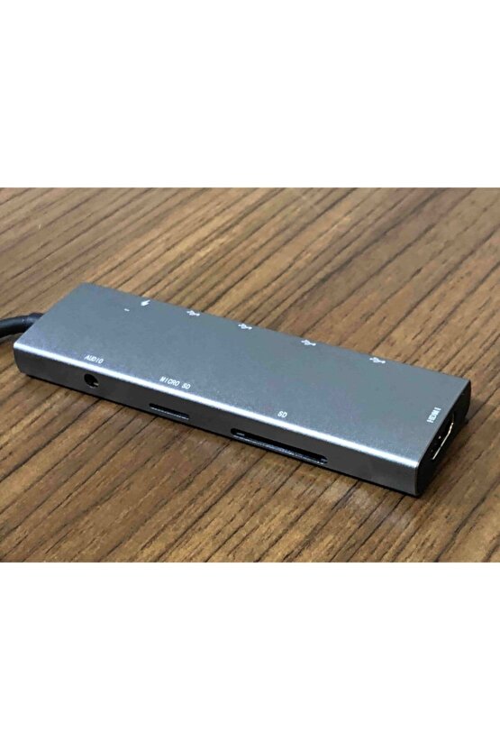 9 In 1 Aleminyum Metal Kasa Sd Usb Type C Audio Hub Hdmı Girişli Macbook Çevirici