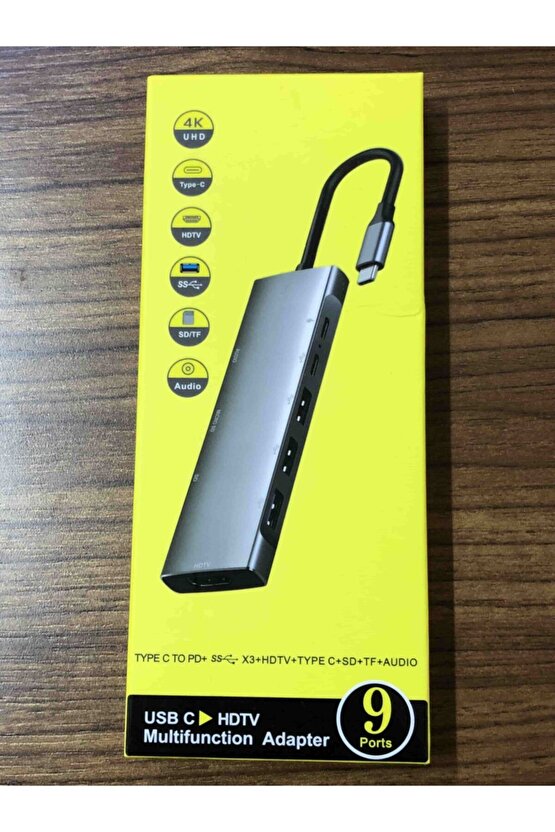 Metal Kasa Usb 3.0 Type C 9 In 1 Hdmı - Mikro Sd Kart Okuyucu - Kulaklık Çevirici Hub