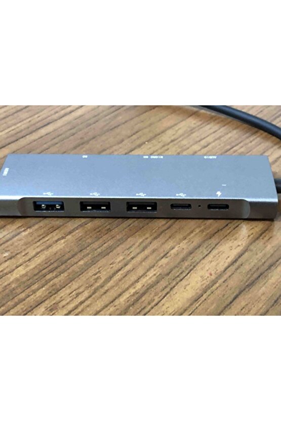 Usb 3.1 Type-c 9in1 Hdmı Sd Kart Okuyucu Usb 3.0 Kulaklık Çoklayıcı Dönüştürücü Çevirici Metal Hub