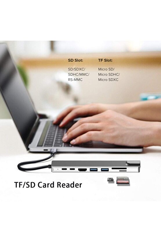 8 Port Ethernet Sd Usb Type C Hub Hdmı Giriş Macbook Chromebook Huawei Laptop Uyumlu Metal Çevirici