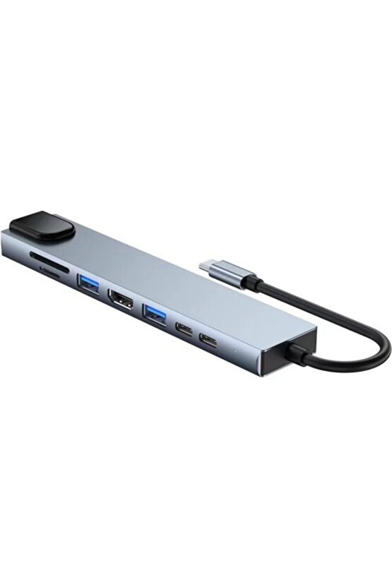 8 In 1 Ethernet Sd Usb Type C Portlu Hub Hdmı Girişli Macbook Uyumlu Kaliteli Metal Çevirici