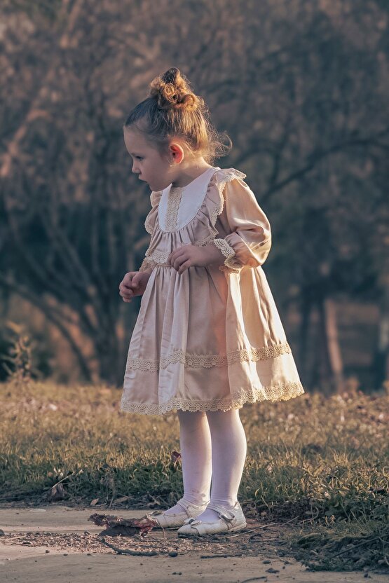 Kız Bebek Elbise Kız Çocuk Elbise Doğum Günü Parti Düğün Elbise Astarlı saten uzun kol