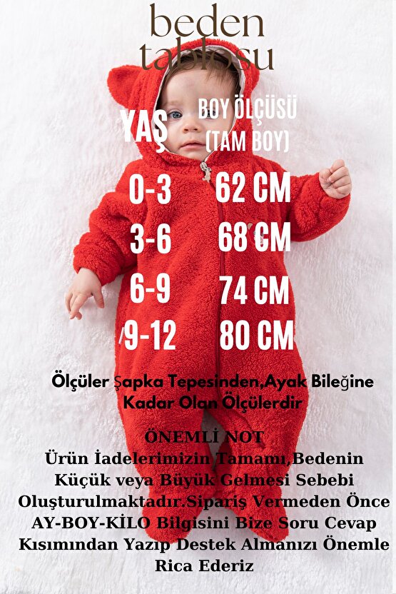 Welsoft Peluş Fermuarlı Kışlık Unisex Kız Erkek Bebek Uyku Tulumu Bebek Tulumu Çocuk Tulumu Kostümü