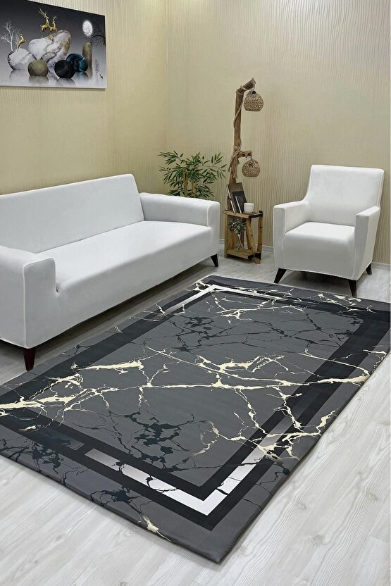 Luxaccessories Modern Desenli Gri,Bej,Siyah Renkte Halı Örtüsü (Lastikli) 200 X 300 DM-16