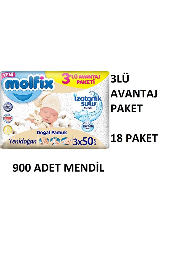 İzotonik Sulu Mendil Yenidoğan 50X3 (3lü Promosyon Paketi) x 6 PAKET - 900Adet