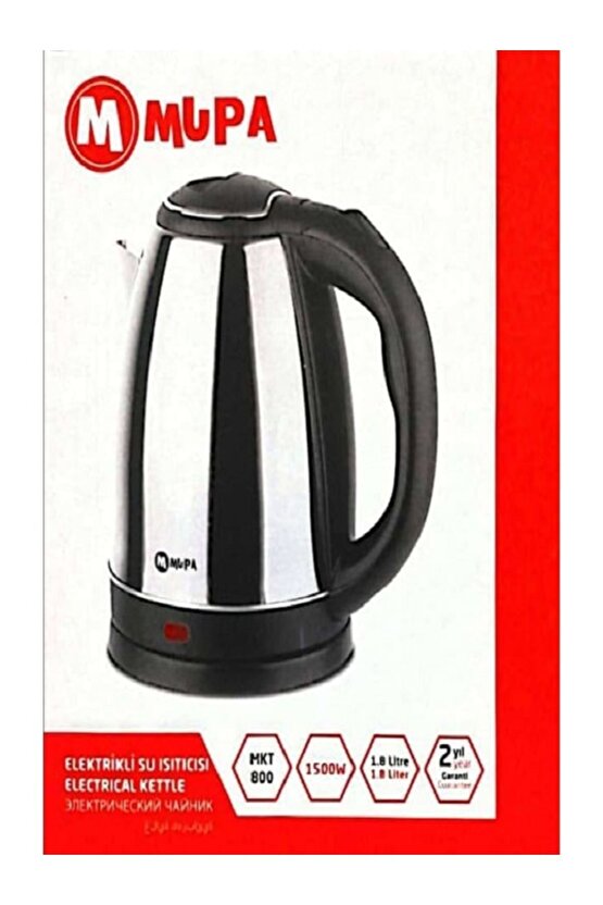 Paslanmaz Çelik İnox Kettle  MUPA Elektrikli Su Isıtıcı  1.8 Litre