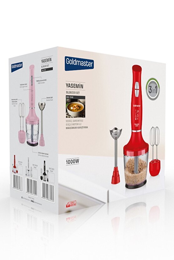 Yasemin 1000 Watt Sessiz Hız Ayarlı 3 In 1 Doğrama Karıştırma Blender Seti Pembe