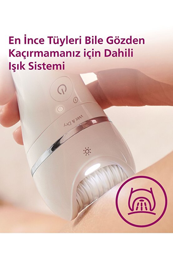 BRE70005 Epilatör (Yüz+Koltuk altı+Bikini Bölgesi+Bacak)Islak-Kuru,Işıklı,Kablosuz