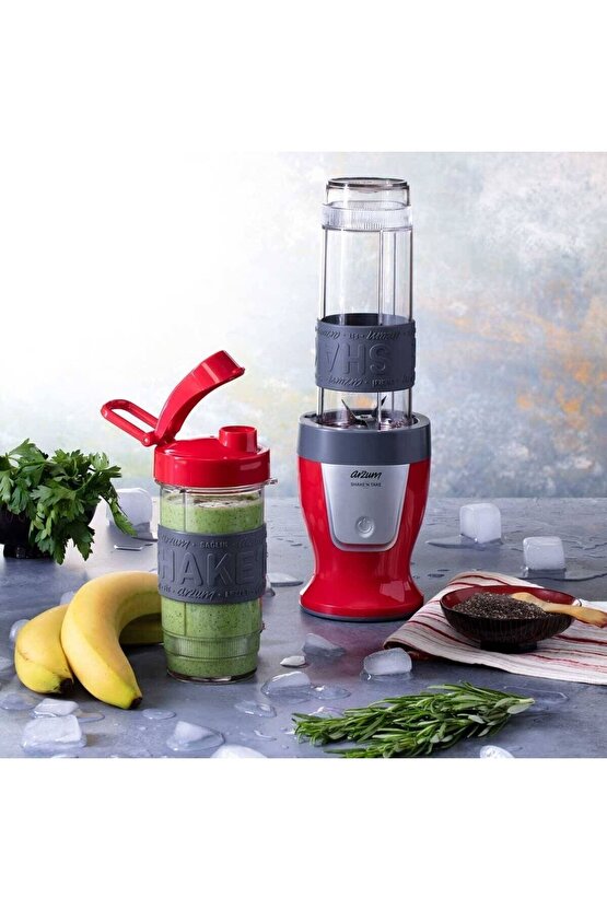 AR1032 Shaken Take Kişisel Smoothie Blender, Kırmızı (300 W, 2 Adet Şişe)