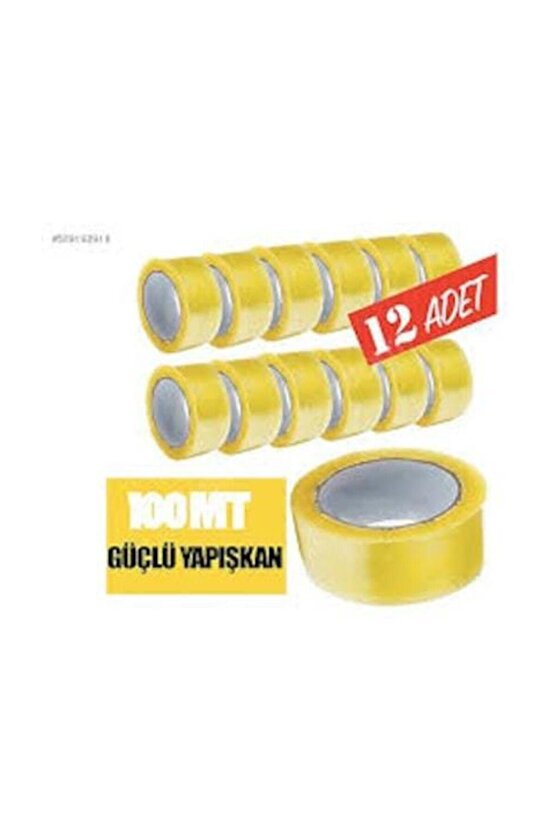 12 Adet 45mm X 100mt Şeffaf Koli Bandı Süper Kalite Koli Bantı