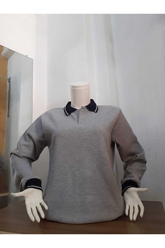 Gri Yakaları Laci 2 Düğmeli Sweatshirt