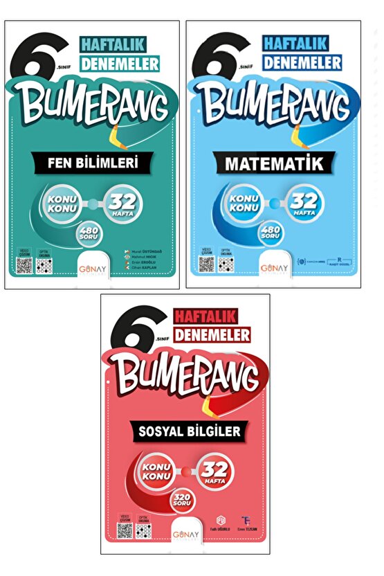 6. Sınıf Bumerang Matematik + Fen Bilimleri + Sosyal 32 Haftalık Deneme Seti