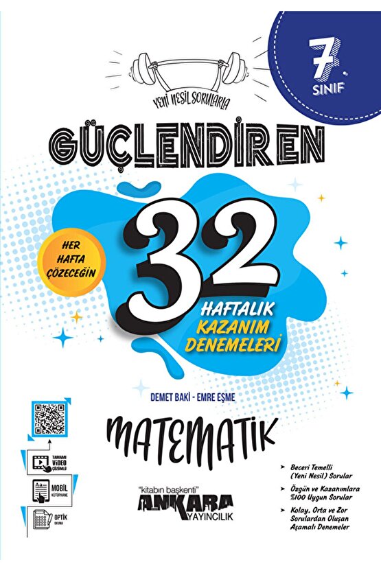 7. Sınıf Güçlendiren 32 Haftalık Matematik Kazanım Denemeleri  Ankara Yayıncılık  9786258149340