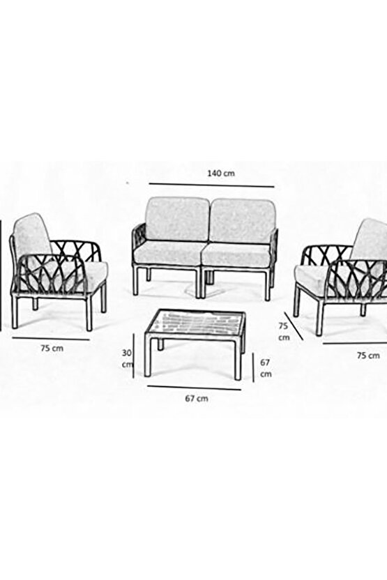 GARDA Sofa Set 2+1+1+Sehpa BEJ Minderli