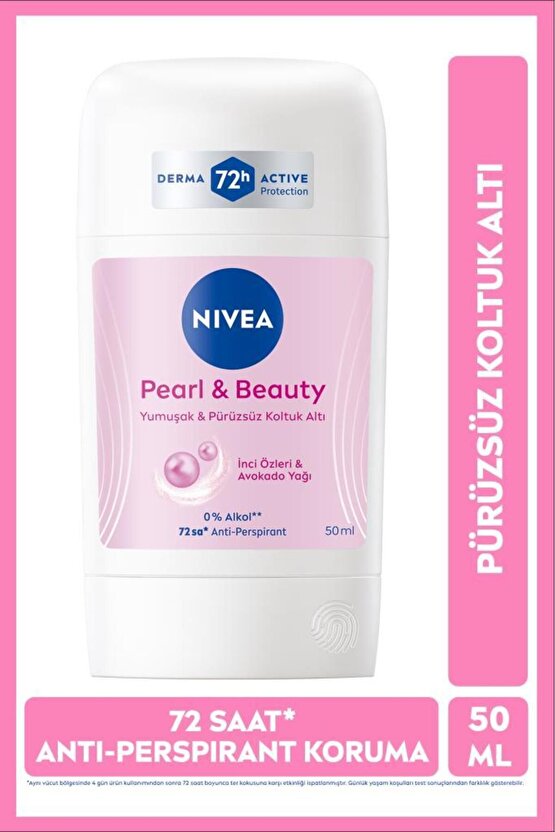 Kadın Stick Deodorant Pearl & Beauty 50ml, 72 Saat Anti-perspirant, Yumuşak ve Pürüzsüz Koltuk Altı