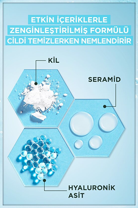 Saf ve Temiz Nemlendiren Temizleyici 250 ml (Hyaluronik Asit + Seramid + Beyaz Kil)