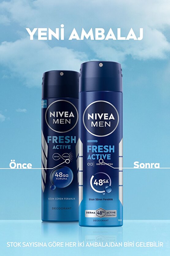 MEN Erkek Sprey Deodorant Fresh Active 150ml, Ter Kokusuna Karşı 48 Saat Koruma, X2 Adet