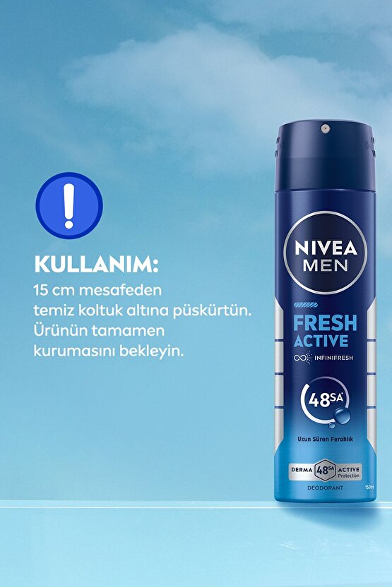 MEN Erkek Sprey Deodorant Fresh Active 150ml, Ter Kokusuna Karşı 48 Saat Koruma, X2 Adet