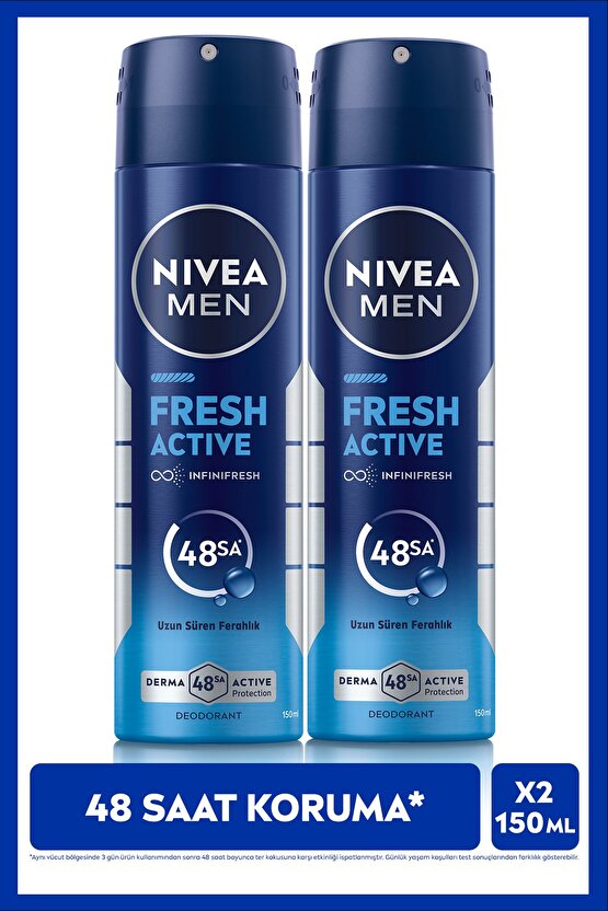 MEN Erkek Sprey Deodorant Fresh Active 150ml, Ter Kokusuna Karşı 48 Saat Koruma, X2 Adet