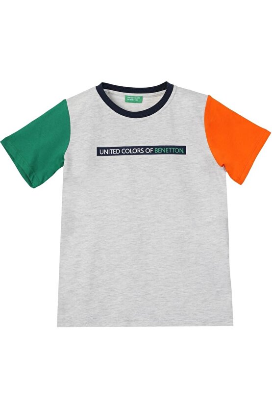 United Colors of Benetton Erkek Çocuk Gri Melanj T-shirt BNT-B21374