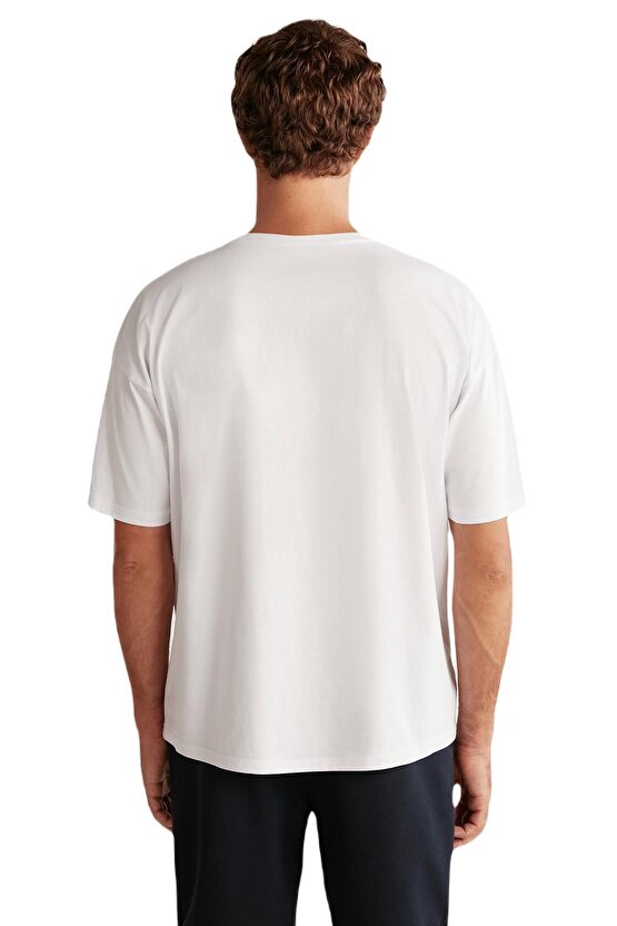 First Touch Erkek Oversize Beyaz T-Shirt