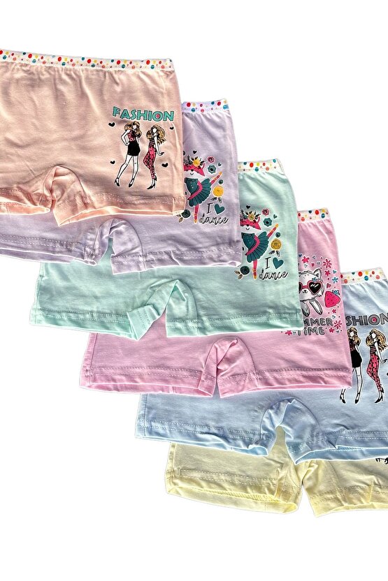 6lı Pastel Renk Dondeza Tutku Kız Çocuk Baskılı Boxer