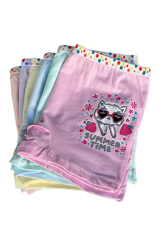6lı Pastel Renk Dondeza Tutku Kız Çocuk Baskılı Boxer