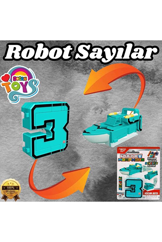 Pocket Morphers 3 Hücum Botu - Roboto Dönüşen Sayılar - 3 Numara Robot - Transformers - Robot Sayı