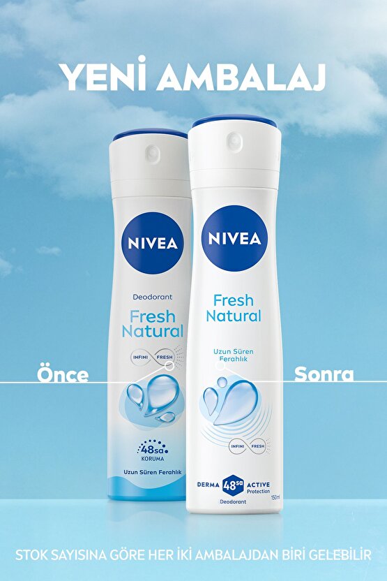 Kadın Sprey Deodorant Fresh Natural 150ml, Ter Kokusuna Karşı 48 Saat Koruma, Ferahlık, X3 Adet