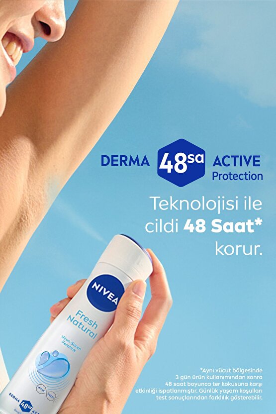 Kadın Sprey Deodorant Fresh Natural 150ml, Ter Kokusuna Karşı 48 Saat Koruma, Ferahlık, X3 Adet