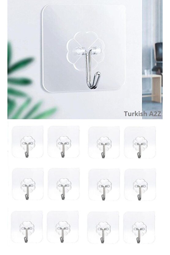 12 Adet Kendinden Yapışkanlı Şeffaf Askı Banyo Mutfak Dolap Askısı 6x6 Cm