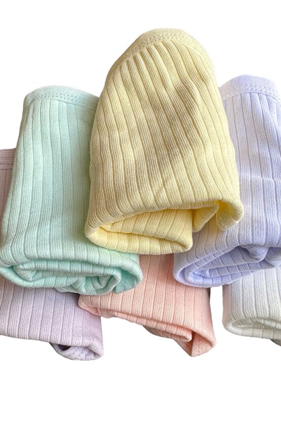 6lı Kız Çocuk Pastel Renk Fitilli Boxer (100 Adet Lastik Toka Hediyelidir)