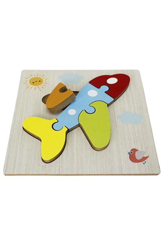 Ahşap Uçak Puzzle - Bebekleri İçin Puzzle - Ahşap Yapboz Oyuncak - Oyuncak Yap-boz - 4 Parça Puzzle