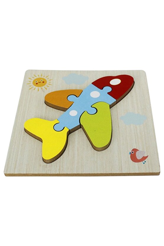Ahşap Uçak Puzzle - Bebekleri İçin Puzzle - Ahşap Yapboz Oyuncak - Oyuncak Yap-boz - 4 Parça Puzzle