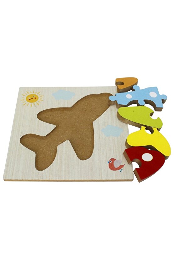 Ahşap Uçak Puzzle - Bebekleri İçin Puzzle - Ahşap Yapboz Oyuncak - Oyuncak Yap-boz - 4 Parça Puzzle
