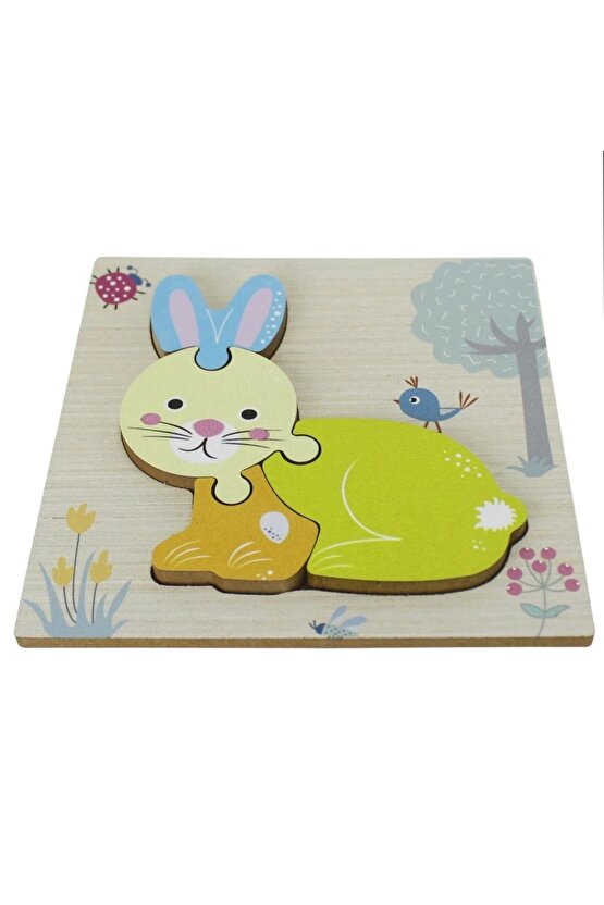 Ahşap Tavşan Puzzle - Bebekleri İçin Puzzle - Ahşap Yapboz Oyuncak - Oyuncak Yap-boz - 4 Parça Puzzl