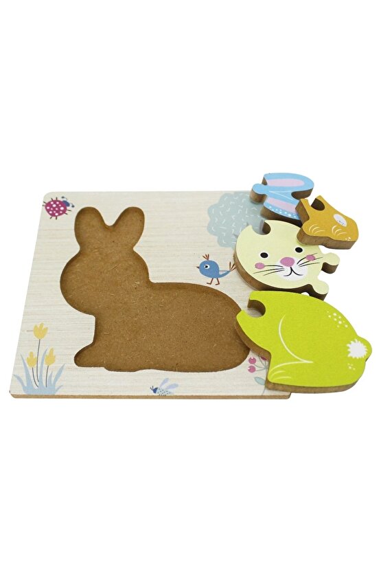 Ahşap Tavşan Puzzle - Bebekleri İçin Puzzle - Ahşap Yapboz Oyuncak - Oyuncak Yap-boz - 4 Parça Puzzl