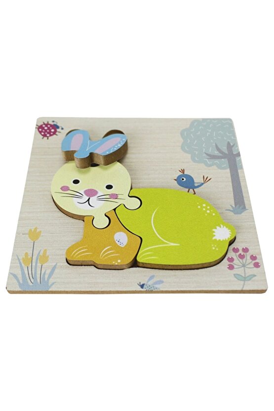 Ahşap Tavşan Puzzle - Bebekleri İçin Puzzle - Ahşap Yapboz Oyuncak - Oyuncak Yap-boz - 4 Parça Puzzl