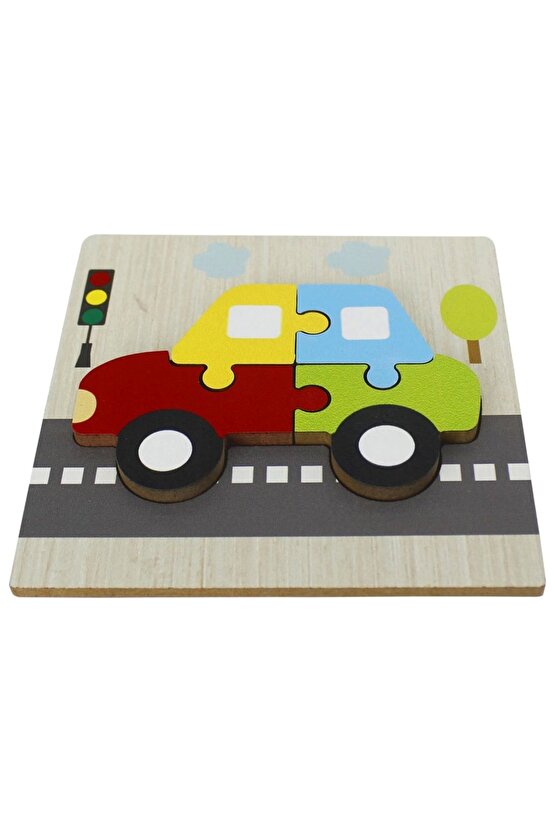 Ahşap Araba Puzzle - Bebekleri İçin Puzzle - Ahşap Yapboz Oyuncak - Oyuncak Yap-boz - 4 Parça Puzzle